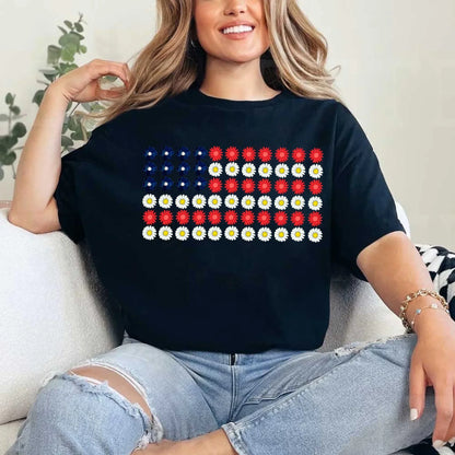 Limited Time Only - American Flag Daysies, Flowers Independence Day T-shirt