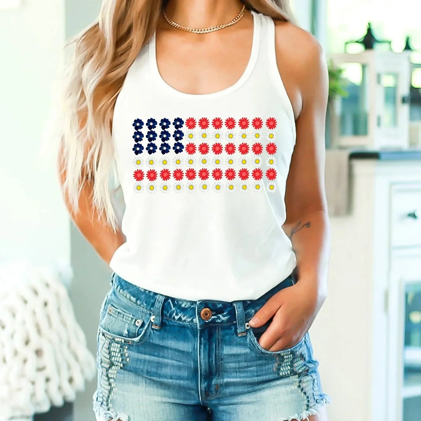 Limited Time Only - American Flag Daysies, Flowers Independence Day T-shirt