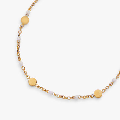 White Enameled Chain Coin Station Anklet